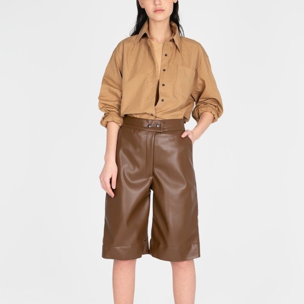 Frankie Shop BROWN FAUX LEATHER TROUSER SHORTS BY STUDIO CUT size M - Picture 1 of 11